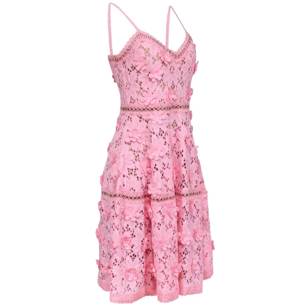 Michael Kors Pink Floral Crochet Lace Mini Dress 3D Flower 8 HOCO Wedding Guest